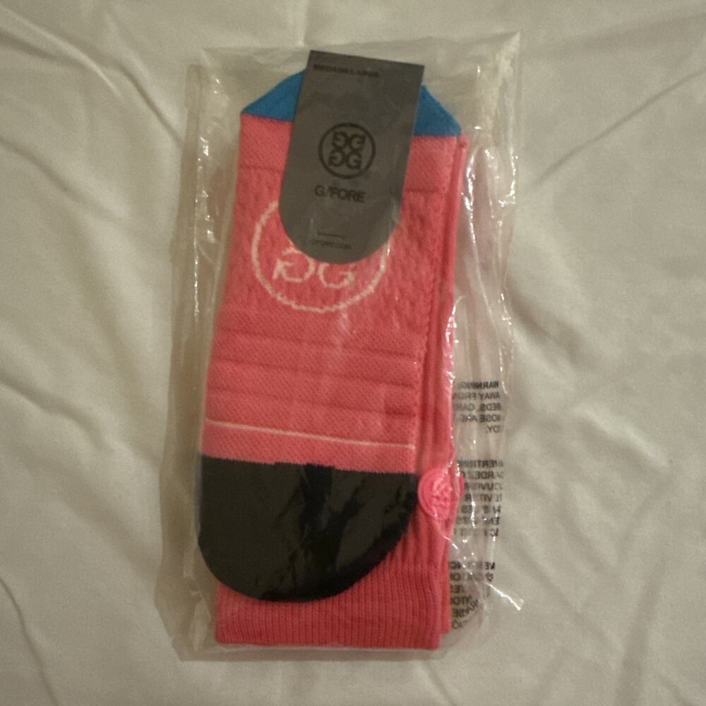 NWT Women's G/Fore Pray For Birdies Knockout Pink Golf Crew Socks M/L 6.5-9
